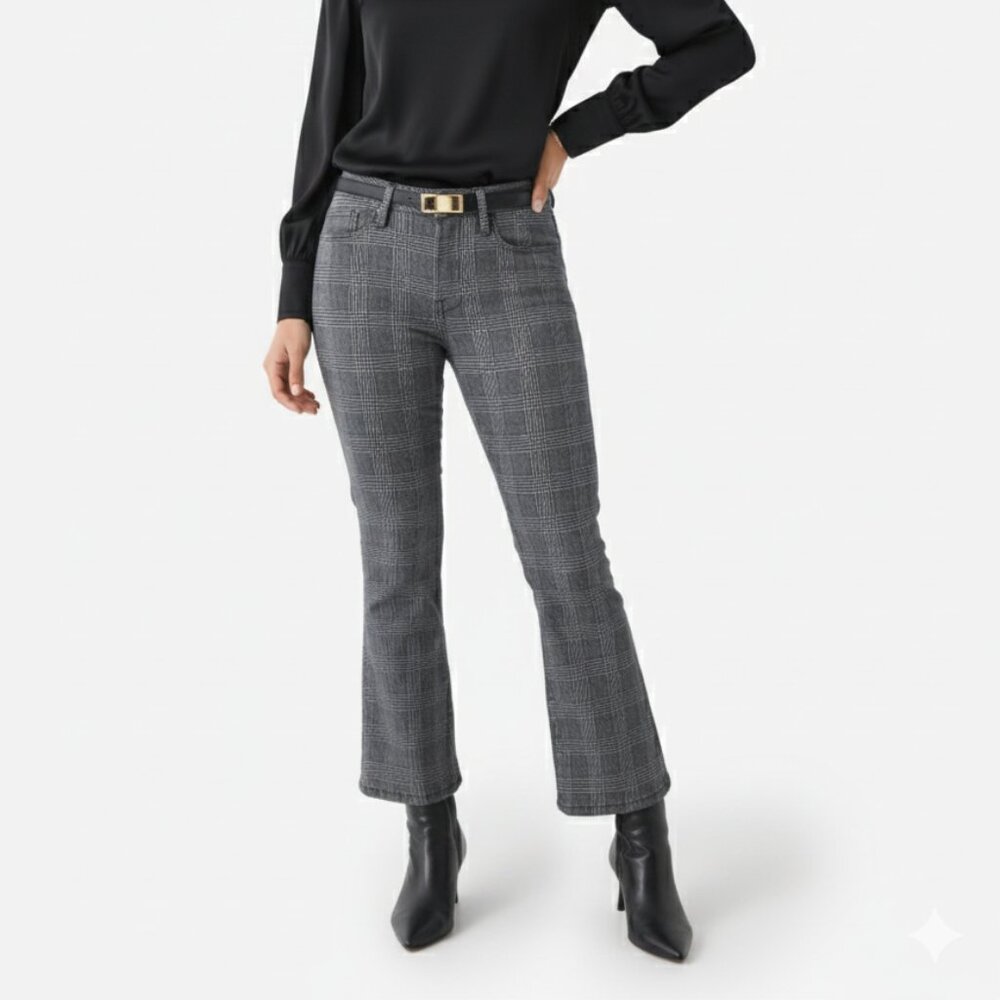 Frame Le Crop Mini Boot Plaid Jean Pants
